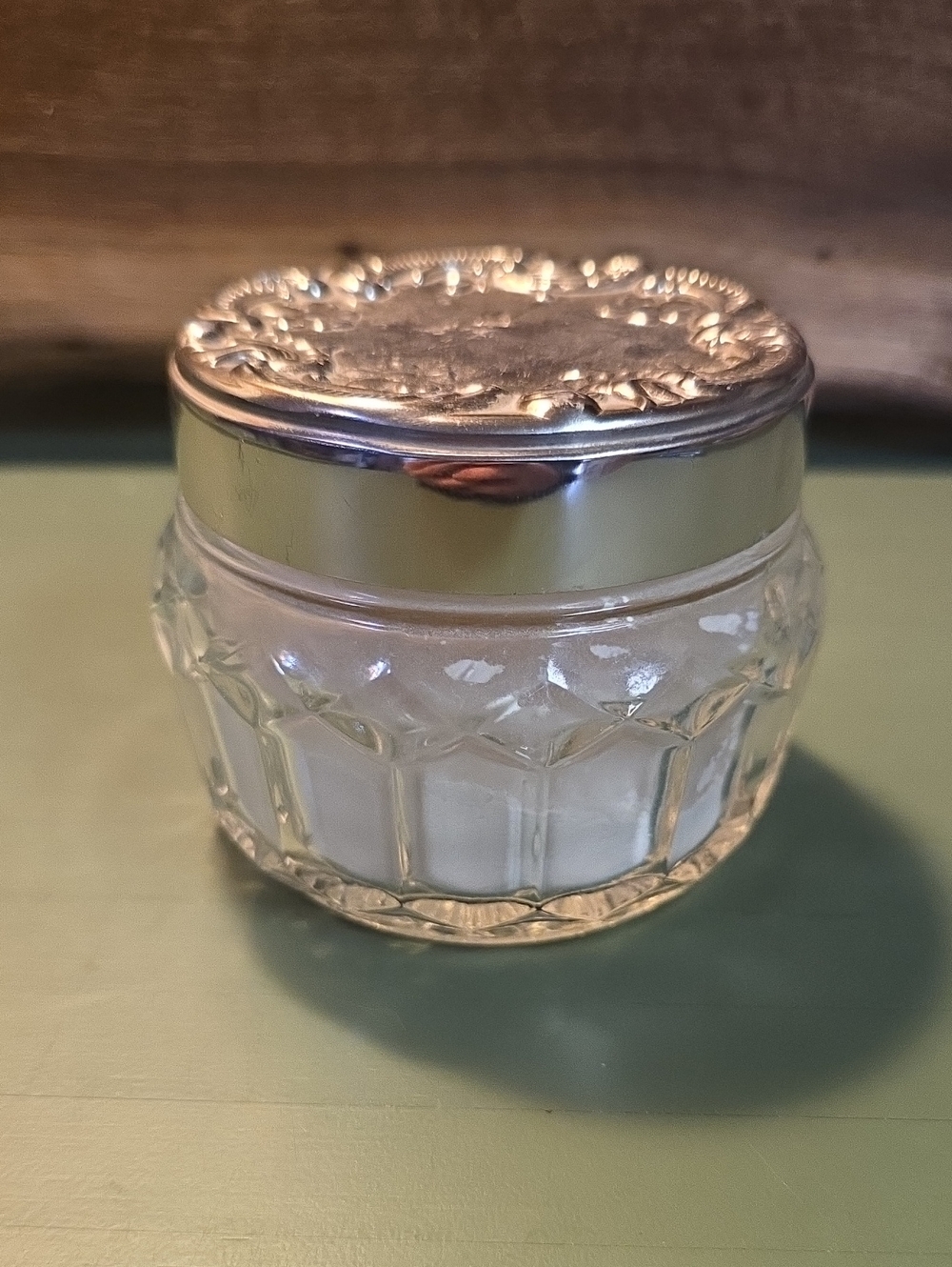 Vintage Avon Decorative Glass Jar Lidded w/ Pink Puff, Talcum Powder Scented
